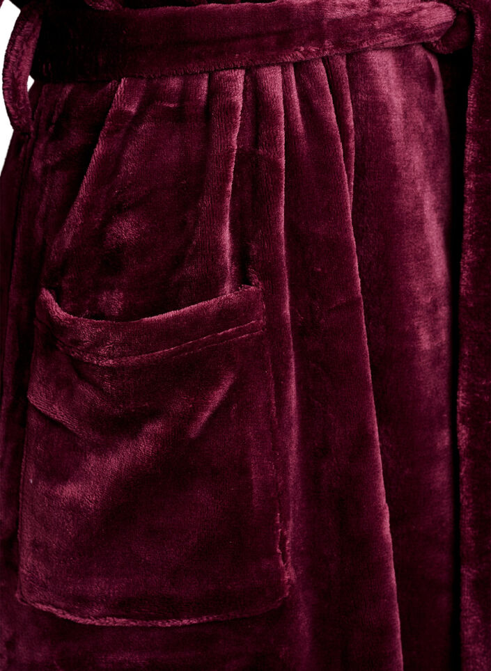 Badekåpe i myk velur med lommer, Mørk Bordeaux, Packshot image number 3