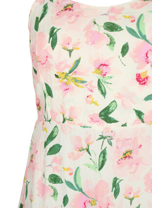 Blomstrete kjole med stropper i viskose med smock, Off White Flower, Packshot image number 2