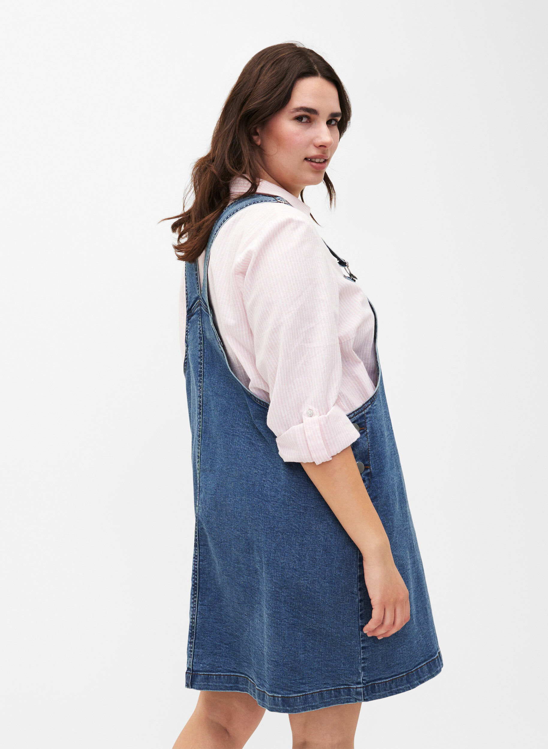 Zizzi Skjortebluse med knappelukking i bomull-lin-blanding, Rosebloom White, Model image number 1