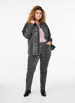 Zizzi Emily jeans med leopardmønster, Grå, Model image number 0