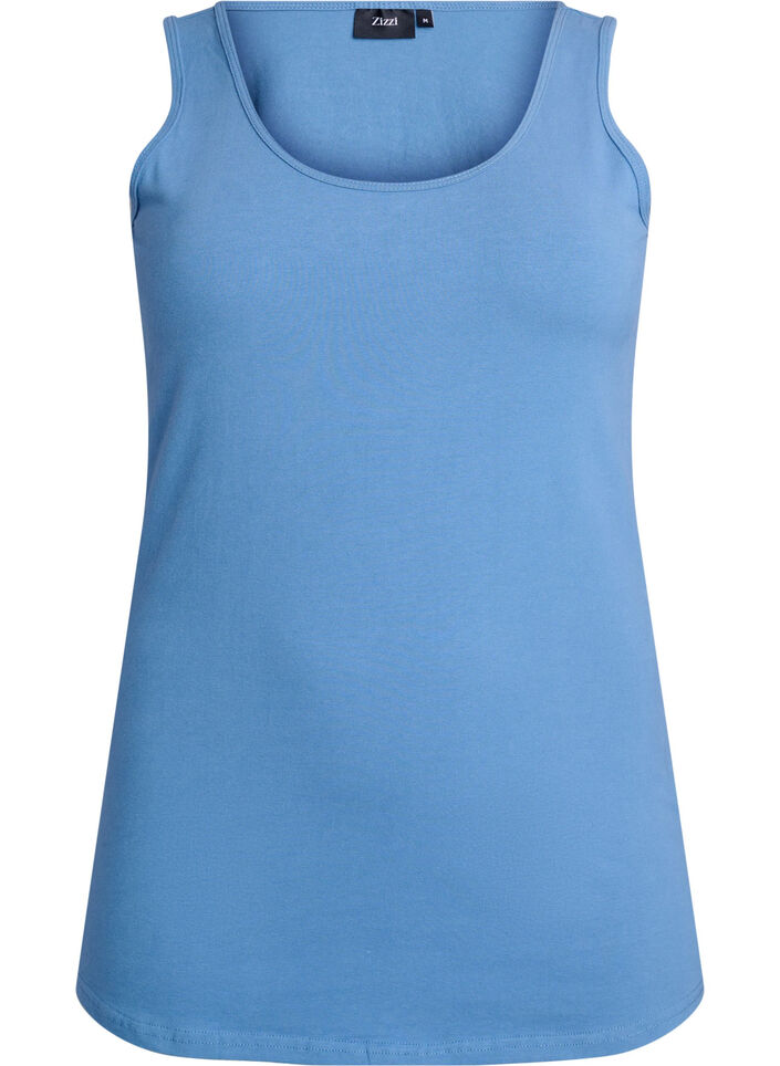 Ensfarget basic topp i bomull, Blå, Packshot image number 0