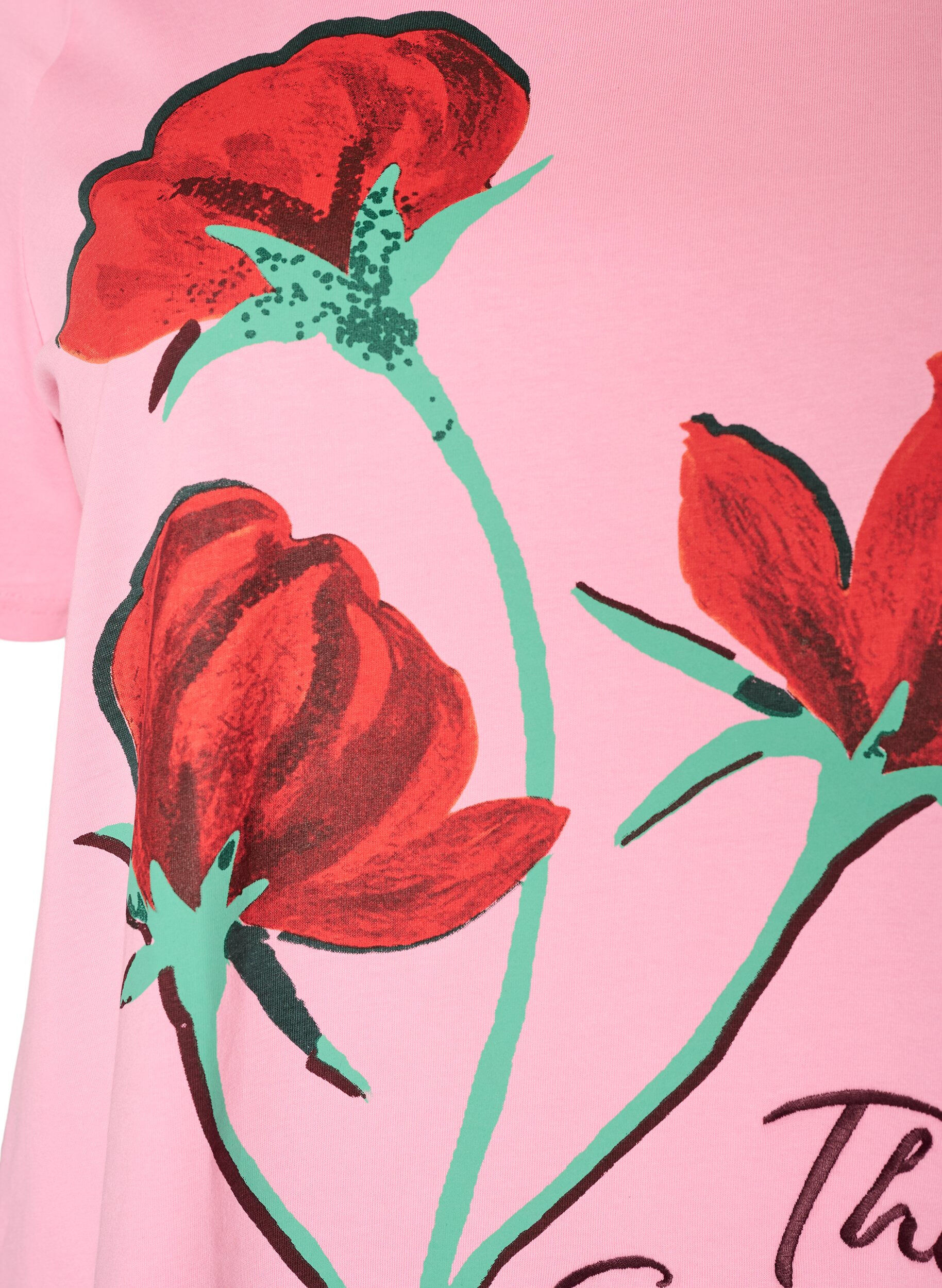 ZizziBomulls T-skjorte med trykk foran, Rosa, Packshot image number 2