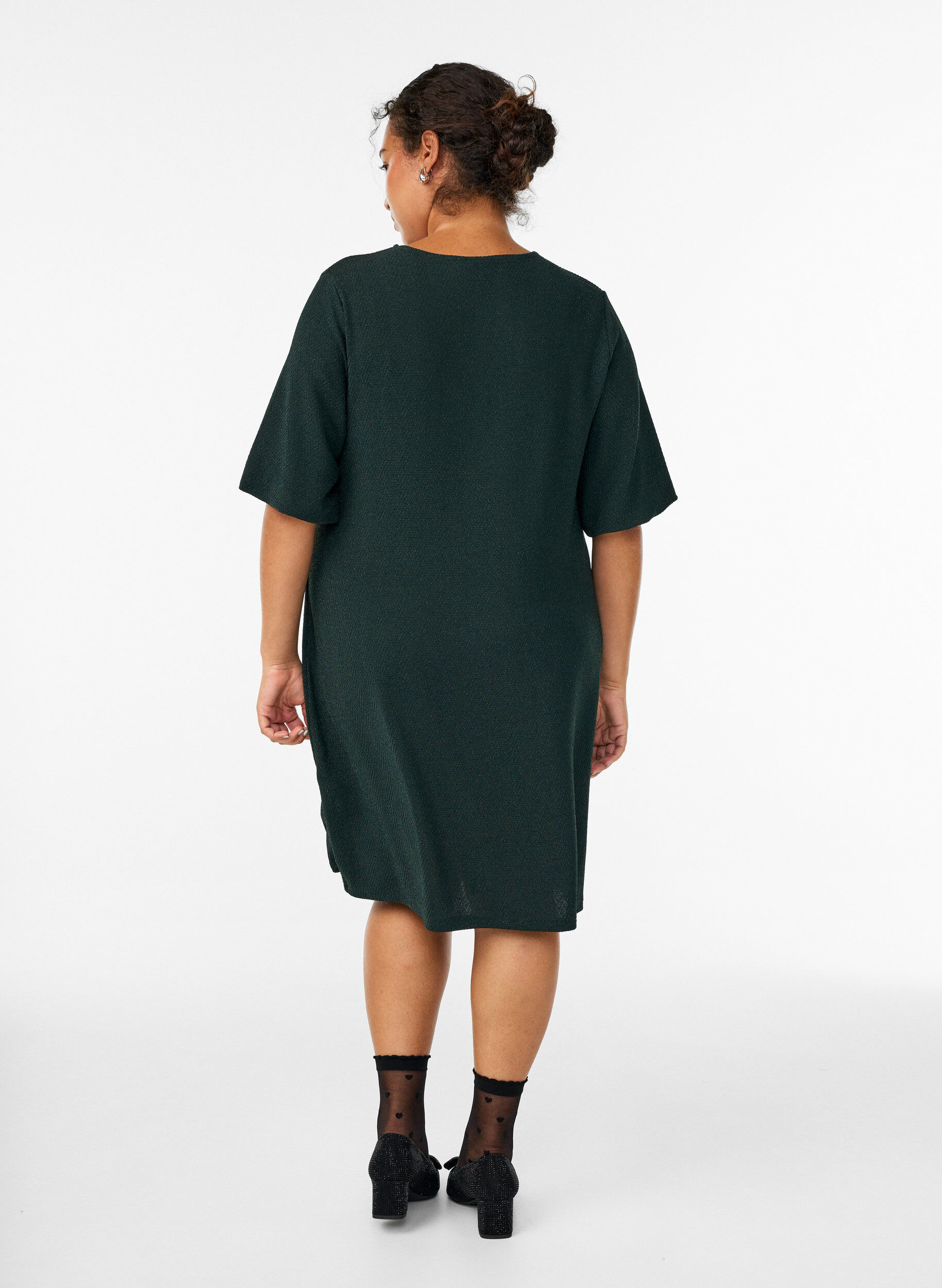 Zizzi Kort kjole med glitterm&oslash;nster, Gr&oslash;nn, Model image number 2