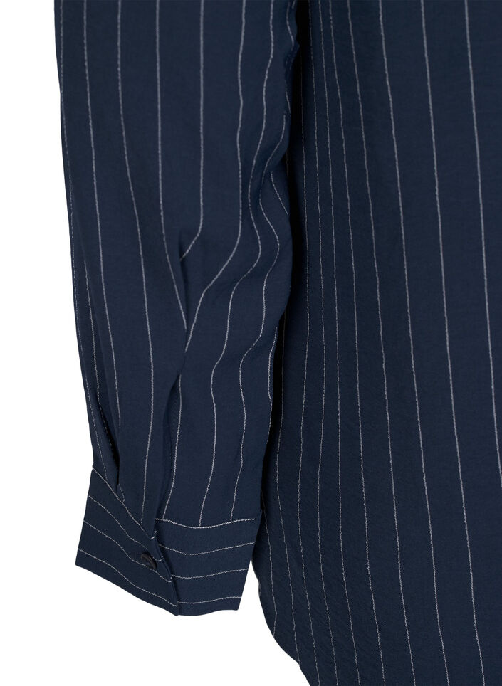 Skjortebluse med n&aring;lestriper, Bl&aring;, Packshot image number 3