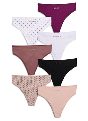 Zizzi 7-pakning G-strenger i bomull med ukedager trykt, Rosa, Packshot image number 0