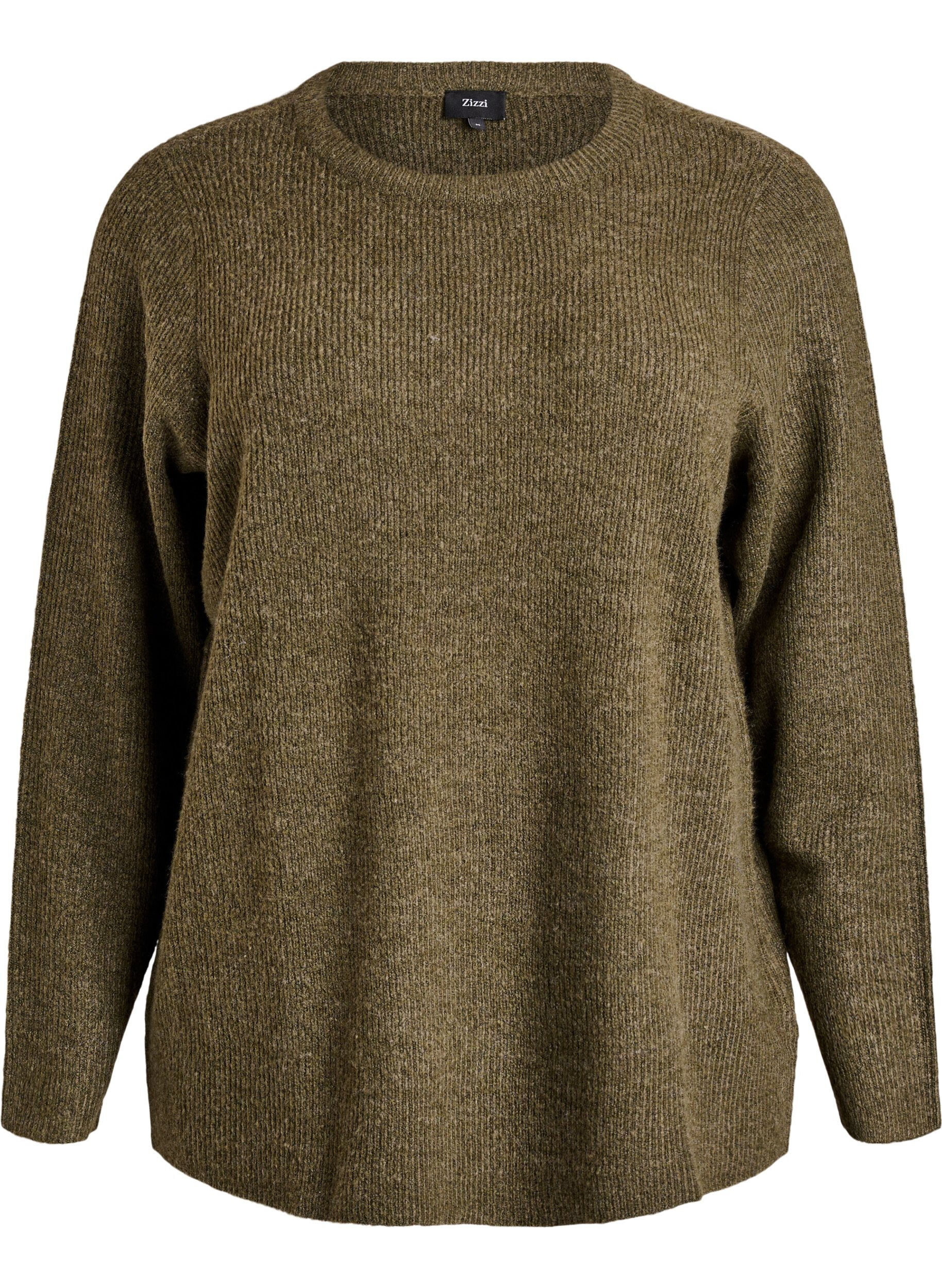 Melert strikkebluse med rund hals