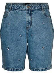 H&oslash;ytlivs denimshorts med broderte motiver, Bl&aring;