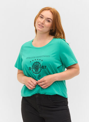 Kortermet T-skjorte i bomull med trykk, Sea Green, Model image number 0