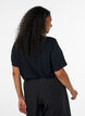 Bluse med blondeinnsats og ballongermer, Svart, Model image number 2