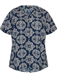 Bluse med korte ermer og V-hals, Bl&aring;