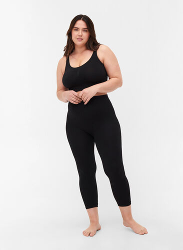 Sømløse 3/4-leggings, Black, Model image number 0