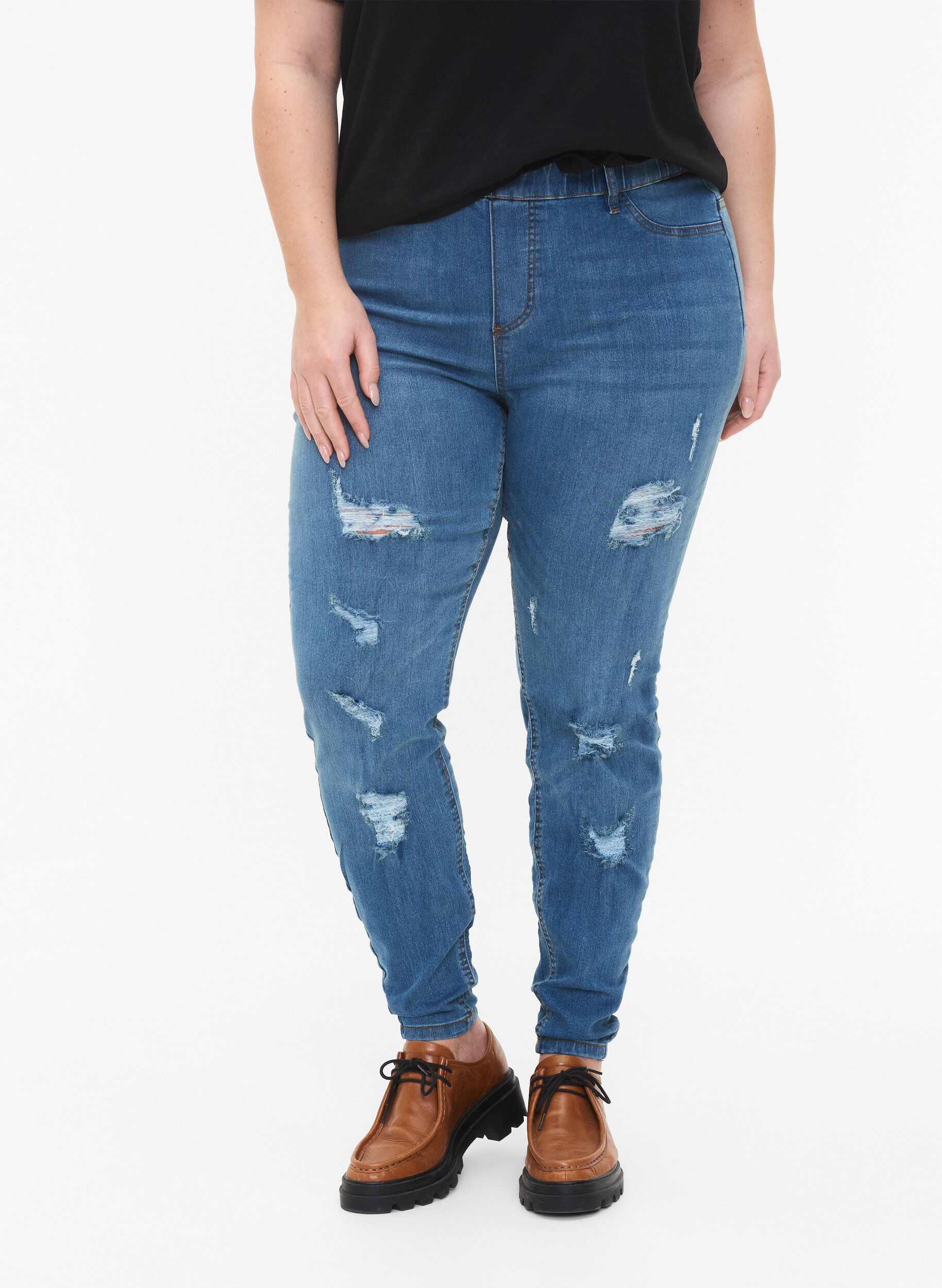 Zizzi Jeggings med splitt, Blue denim, Model image number 2