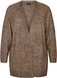 Lang cardigan med lommer, Brun