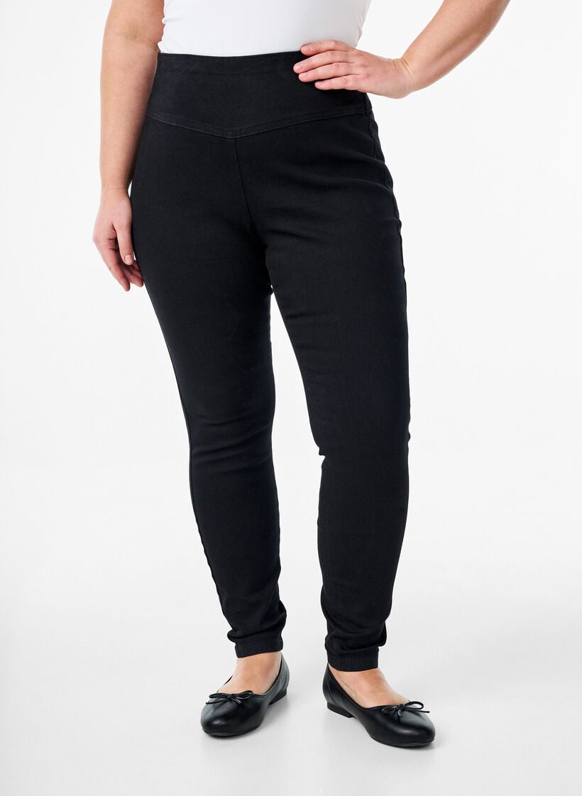 Elastiske jeggings med h&oslash;y midje, Svart, Model image number 2