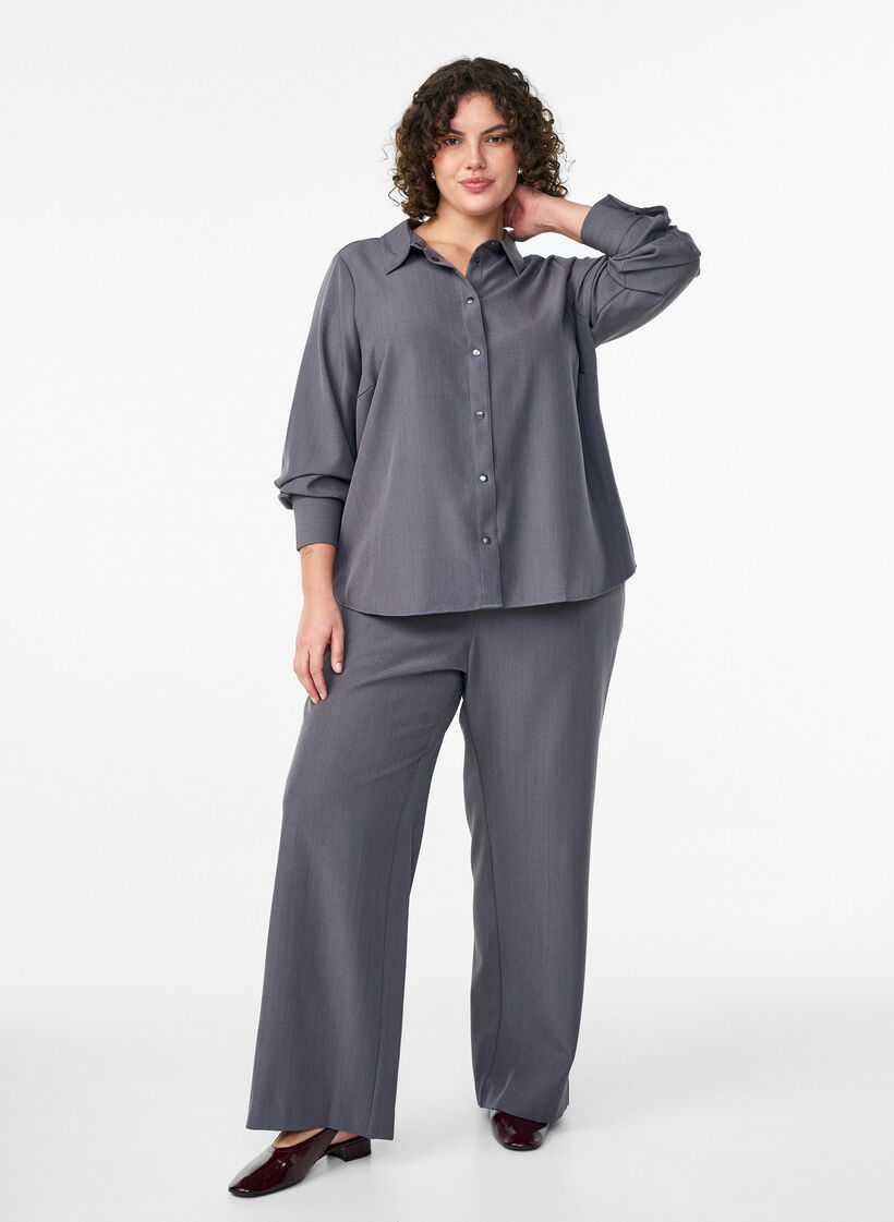 Høytlivete dressbukser med vide ben, Grå, Model image number 0