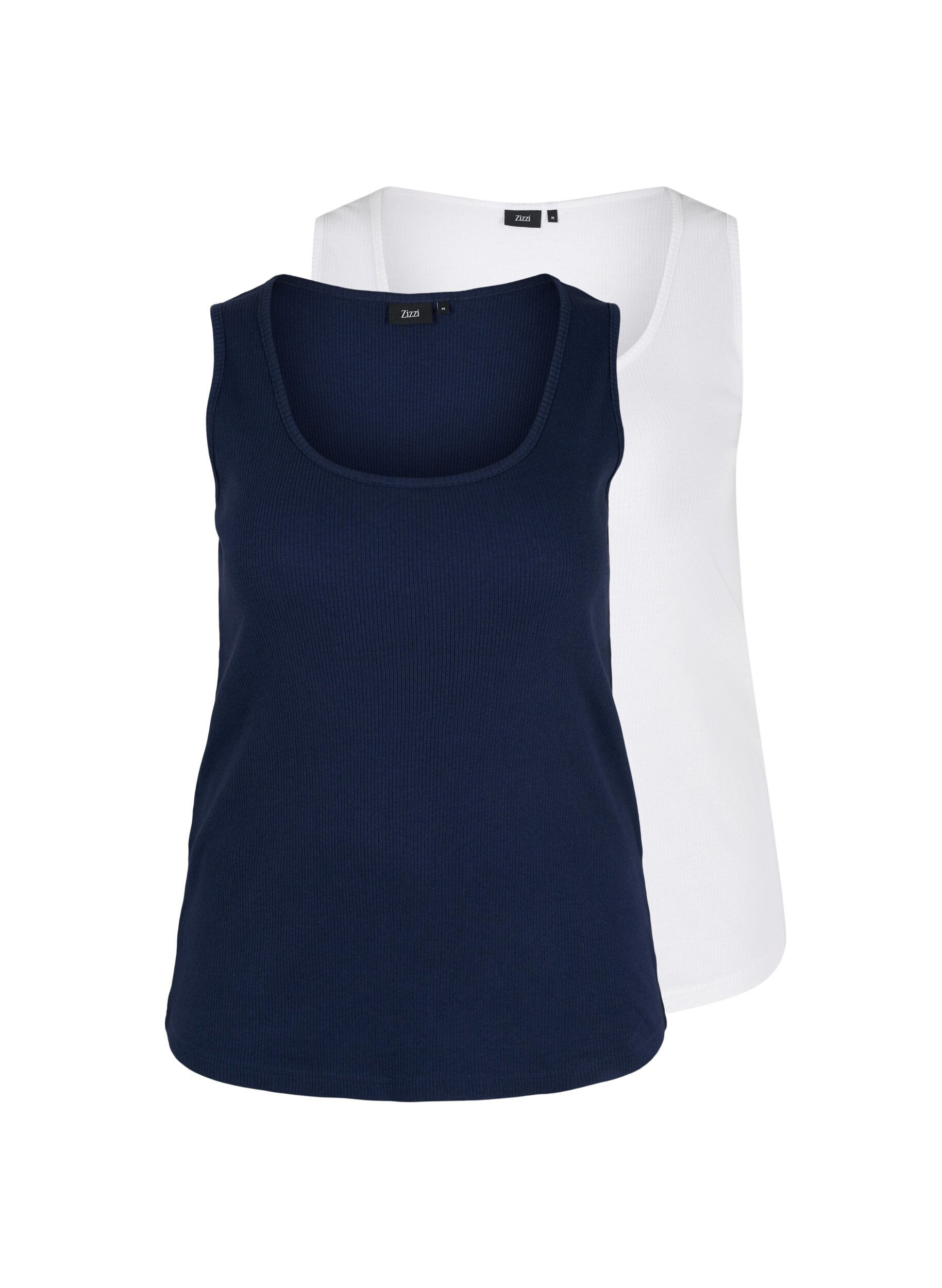 Zizzi Basis tanktopp i en ribbet struktur, 2 stk., Navy B/B White, Packshot image number 0