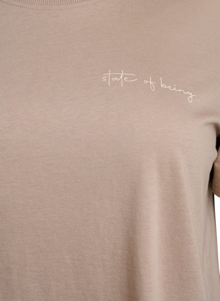 T-skjorte med tekstprint og rund hals, Brun, Packshot image number 2