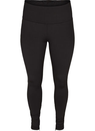 Ensfarget leggings med glidelås, Black, Packshot image number 0