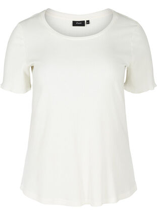 T-skjorte i et ribbet materiale , Egret, Packshot image number 0