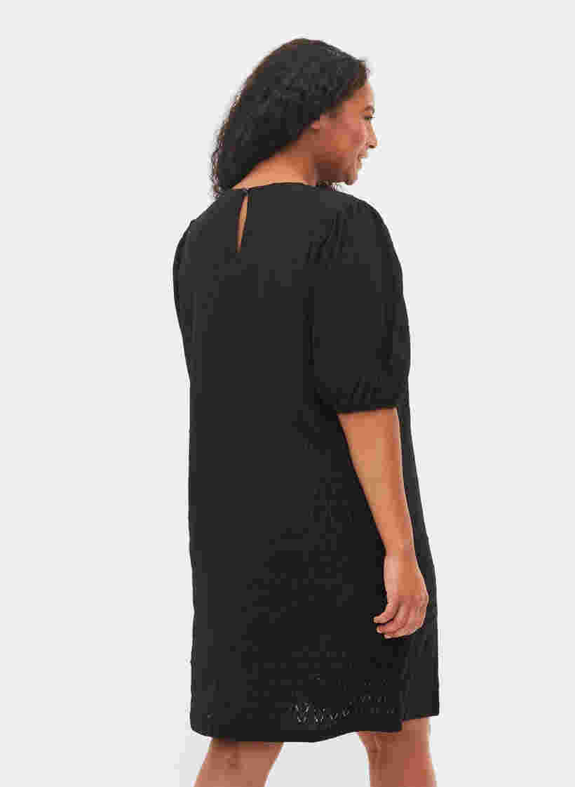 Kjole med strukturmønster og ballongermer, Black, Model image number 1