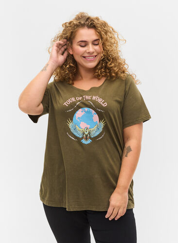 T-skjorte i bomull med trykk, Ivy Green Wash, Model image number 0