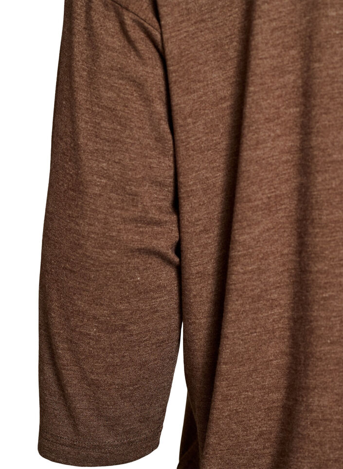 Jersey bluse med 3/4 ermer, Brun, Packshot image number 3