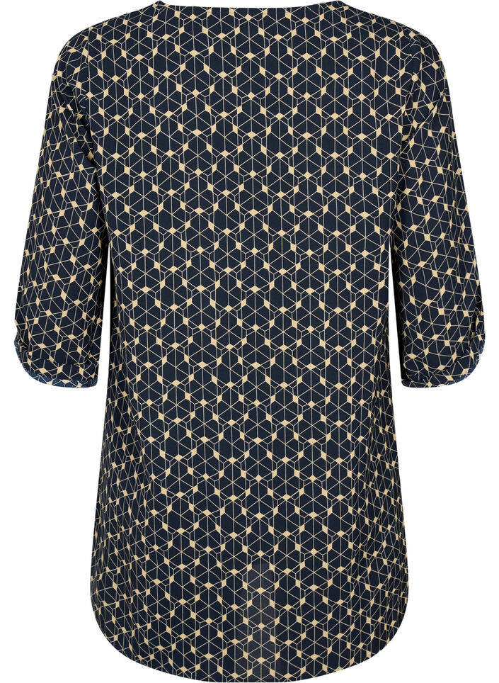 A-formet tunika med trykk, Blue Beige AOP, Packshot image number 1