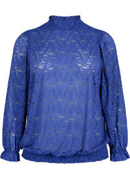 Blondebluse med lange ermer og vaffelsøm, Deep Ultramarine