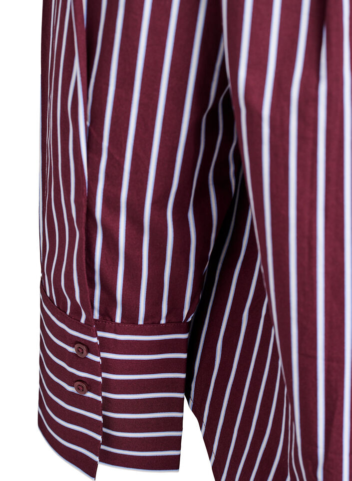 Loose fit skjorte med striper og en brystlomme, Mørk Bordeaux, Packshot image number 3