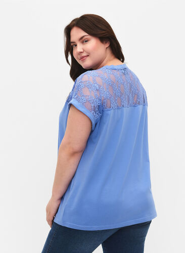 T-skjorte i bomull med blonder, Persian Jewel, Model image number 1
