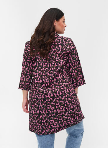 Blomstrete tunika med 3/4-ermer og krage, Flower AOP, Model image number 1