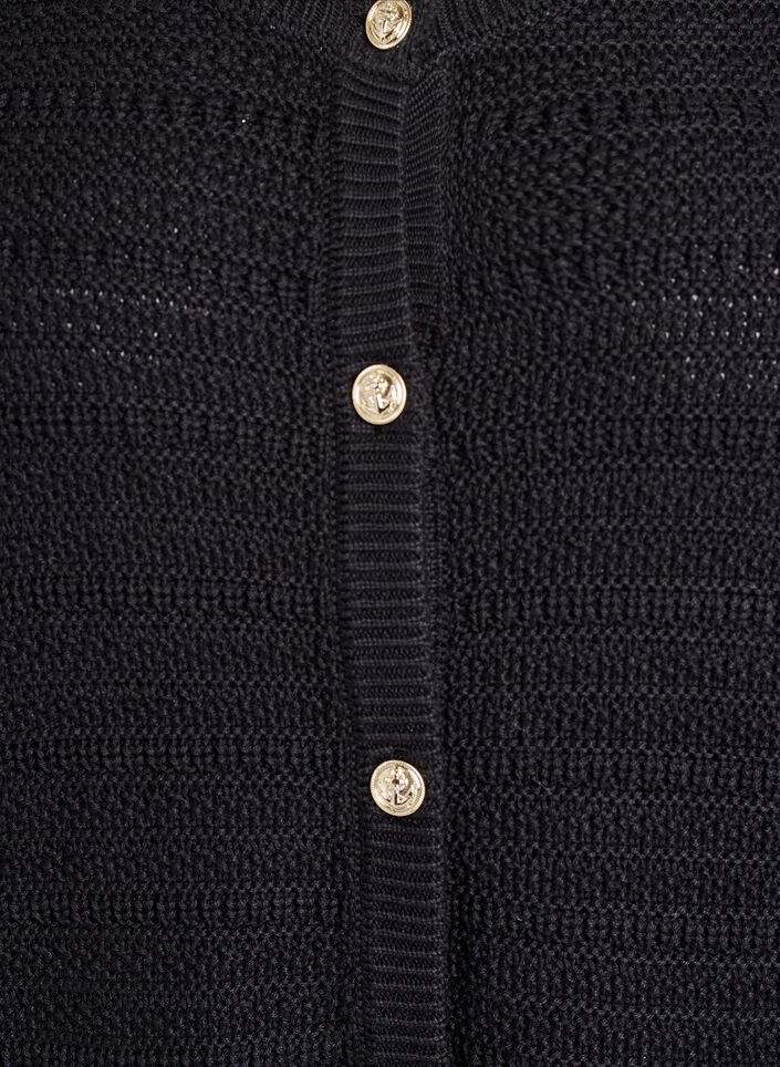 Cardigan med strukturstrikk og dekorative knapper, Svart, Packshot image number 2