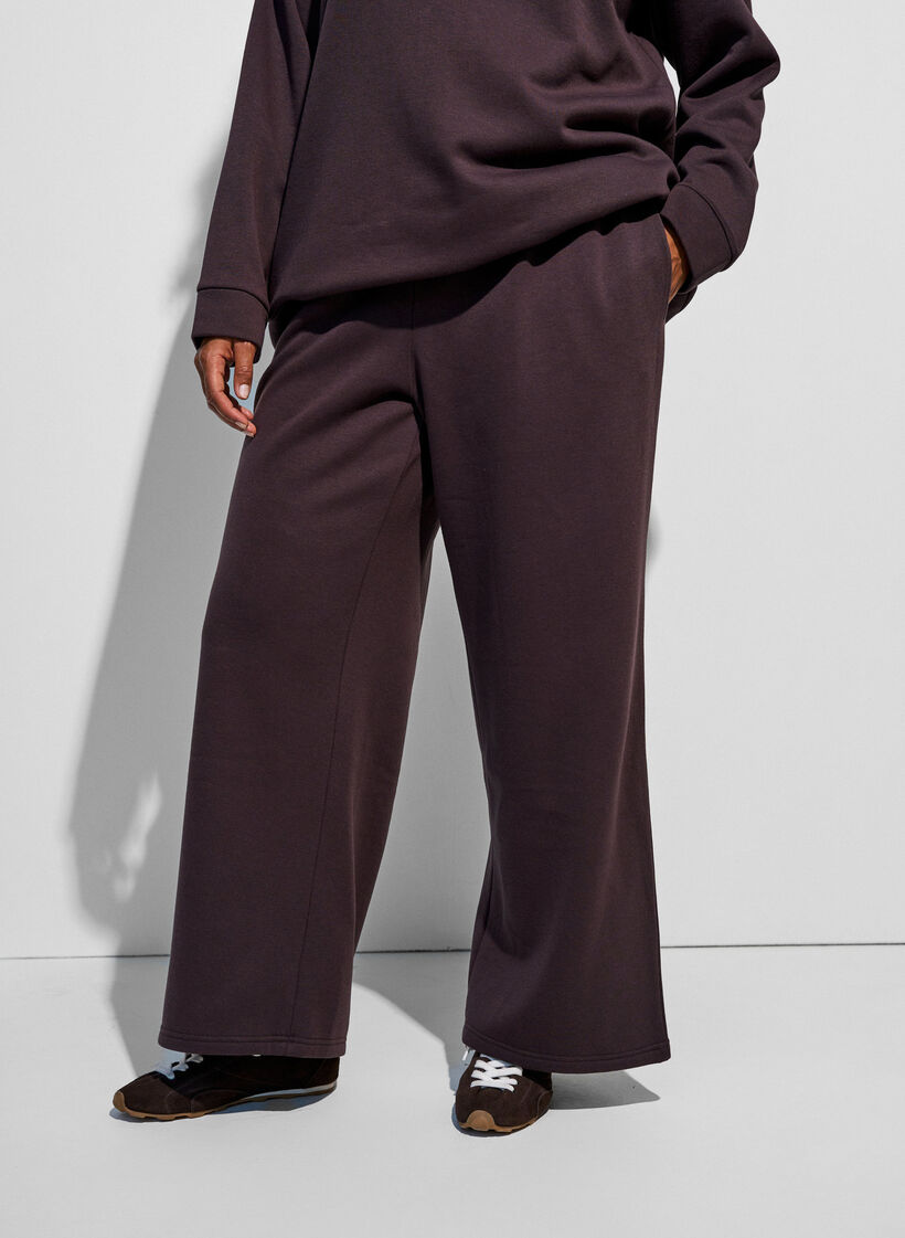 Sweatpants med h&oslash;y midje og vide ben, Brun, Model image number 2