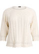 Strikket topp med hullbroderi og 3/4 ermer, Beige, Packshot image number 0