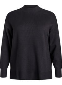 Strikkebluse med høy hals, Svart Strikkebluse med høy hals