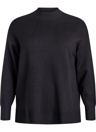 Zizzi Strikkebluse med høy hals, Svart, Packshot image number 0
