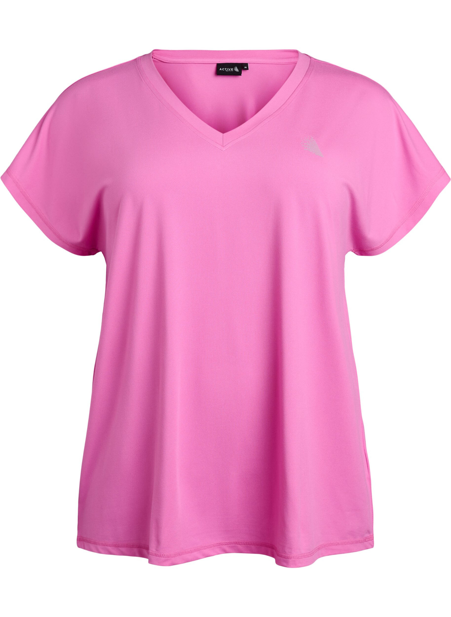 ZizziL&oslash;stsittende trenings-t-skjorte med V-hals, Rosa, Packshot image number 0