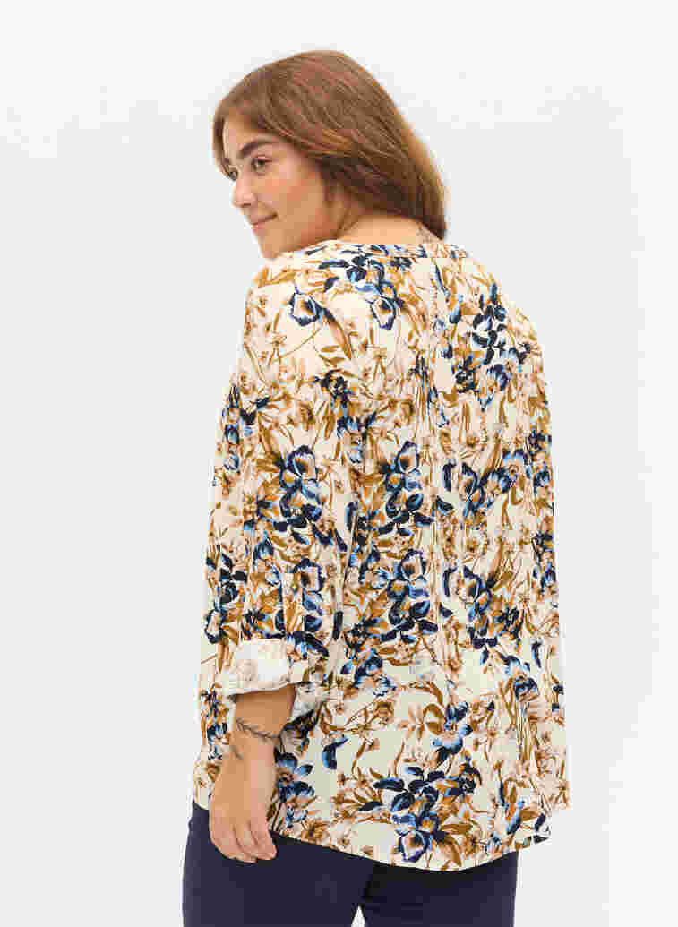 Bluse i 100% viskose med blomstermønster, Ecru Flower, Model