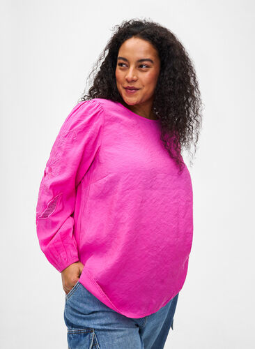 Bluse i Tencel ™ Modal med broderidetaljer, Phlox Pink, Model image number 0
