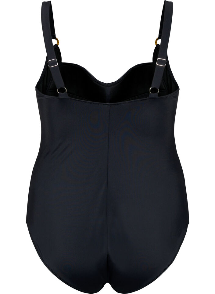 Vattert badedrakt med draperinger , Svart, Packshot image number 1