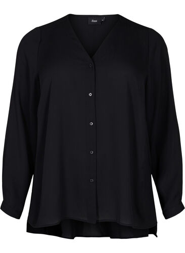 Langermet skjorte med V-hals, Black, Packshot image number 0