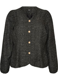 Boucl&eacute;jakke med paljetter og dekorative knapper, Svart