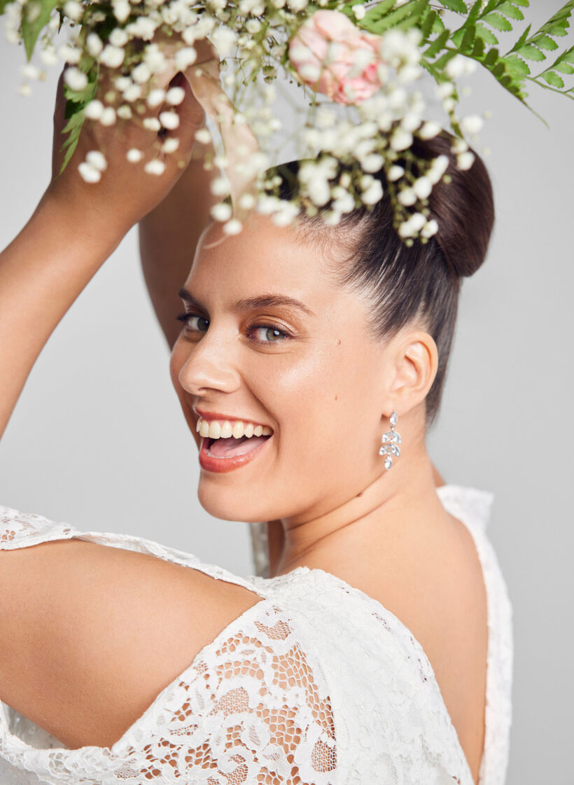 Brudekjole med blonder og splitt, Star White, Image image number 1