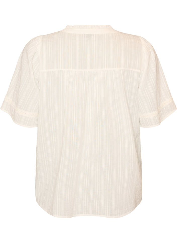 Bluse i bomull med dekorative b&aring;nd, Vanilje, Packshot image number 1