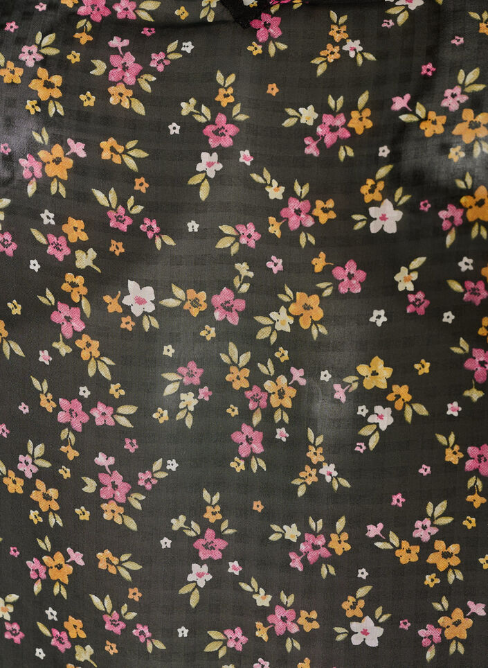Bluse med blomstertrykk og V-hals, Svart, Packshot image number 2