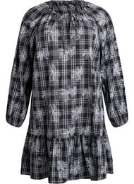 Kort kjole med rutet og blomstertrykk, Svart