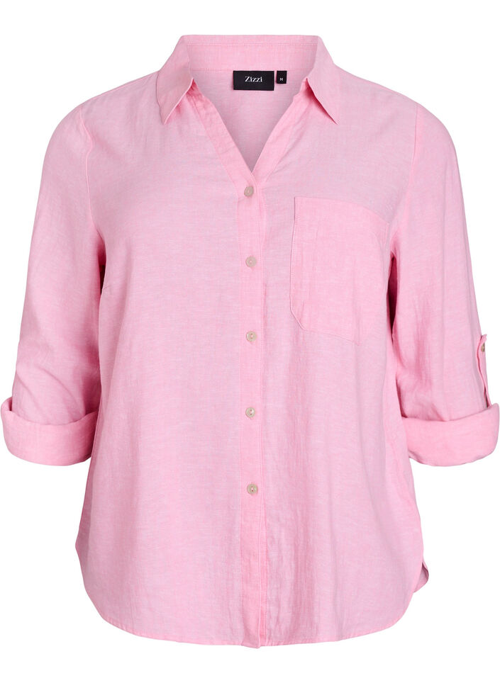 Skjorte i lin og viskose med 3/4 ermer, Rosa, Packshot image number 0