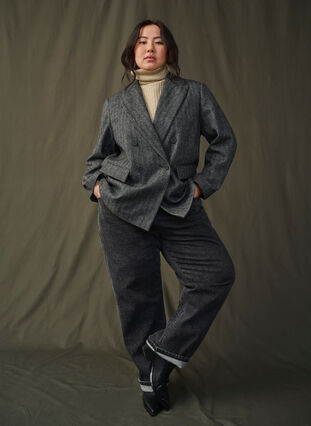 Zizzi Blazer i ullblanding med lommer, Dark Grey Melange, Image image number 0