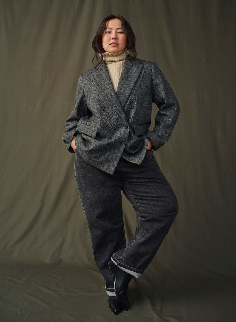 Blazer i ullblanding med lommer, Dark Grey Melange, Image image number 0