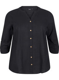 Bomullsbluse med V-hals, Black